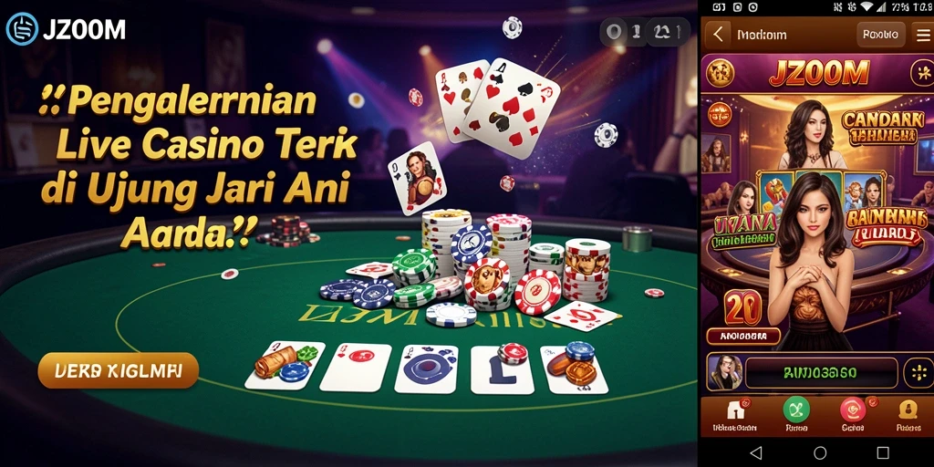 Screenshot gameplay J200M menampilkan dealer langsung dan suasana casino yang nyata.