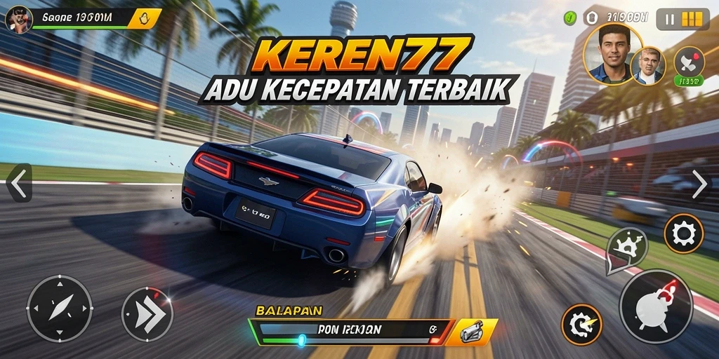 Screenshot gameplay KEREN77 menampilkan mobil balap melaju di lintasan yang menantang.