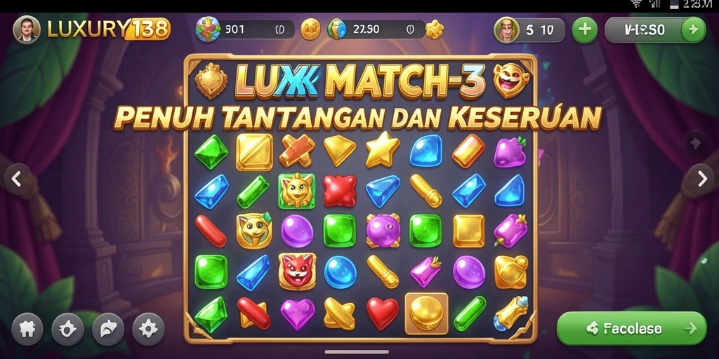 Tampilan gameplay LUXURY138 yang seru dan penuh tantangan Match-3.