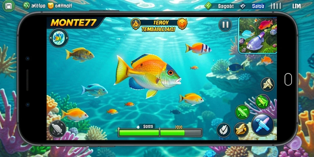 Screenshot MONTE77 menampilkan aksi seru dalam permainan Tembak Ikan.