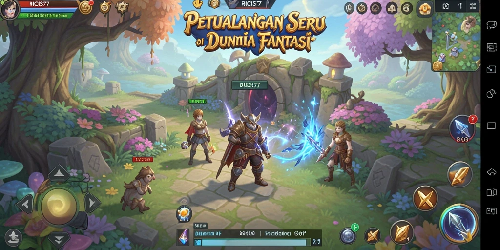 Screenshot gameplay RICIS77 menampilkan pertarungan seru dan eksplorasi dunia.